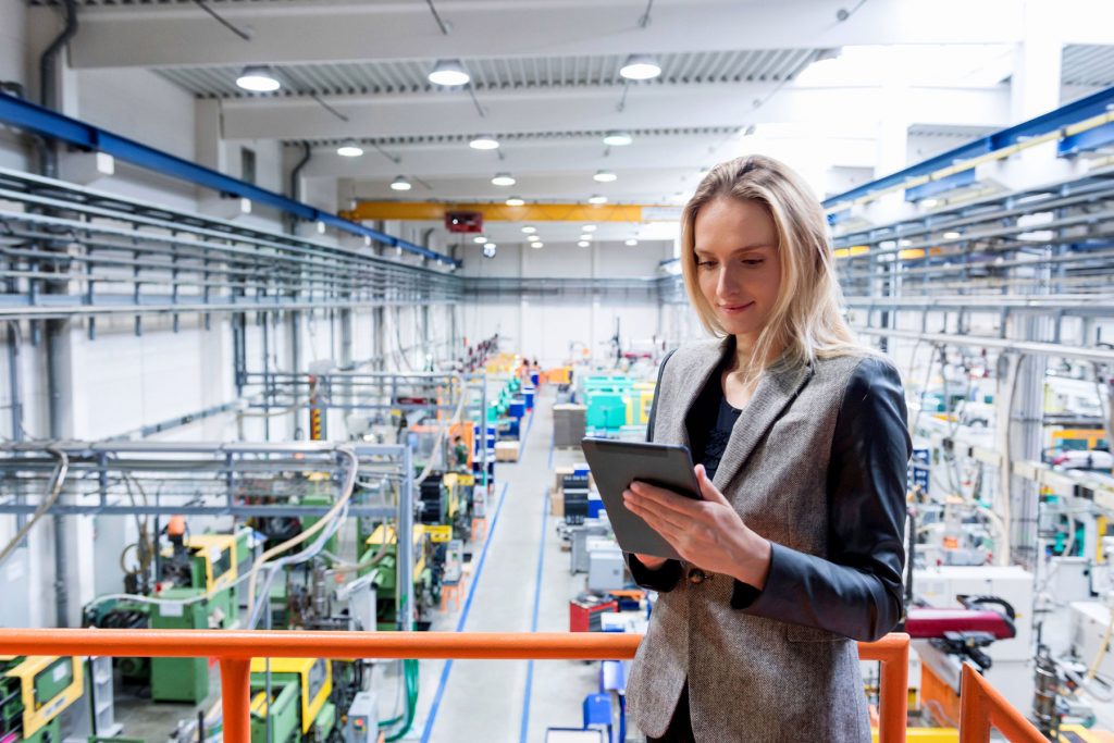 Inspector reviewing industrial production
